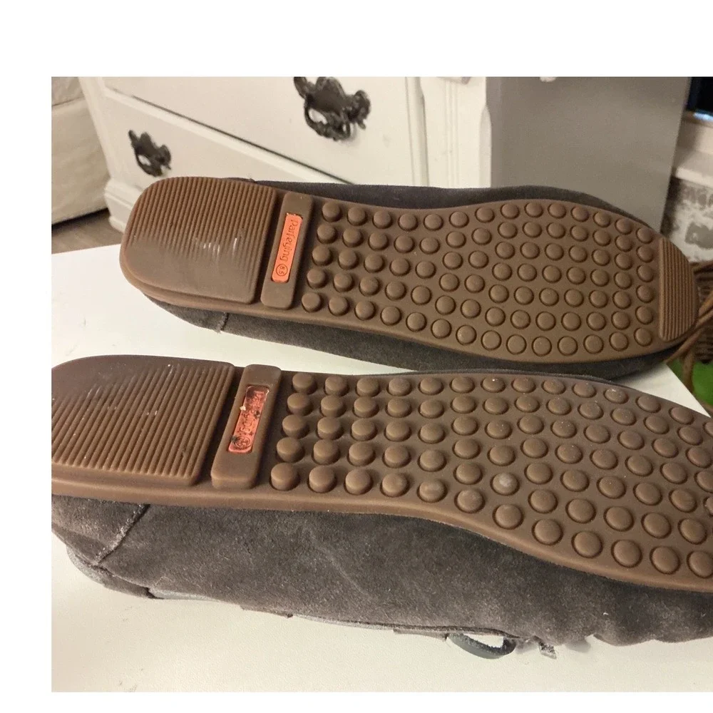 Parfeying Mens 7.5 Suede Moccasin Slippers Charcoal Grey Shearling Lined Shoes